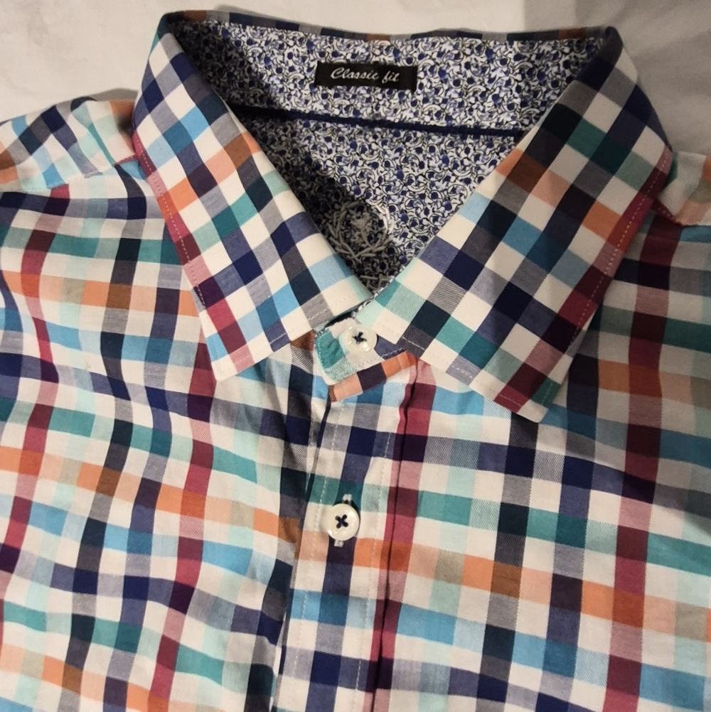 Bugatchi Classic Multicolor Plaid Men's Shirt - Blue/Turquoise/Orange